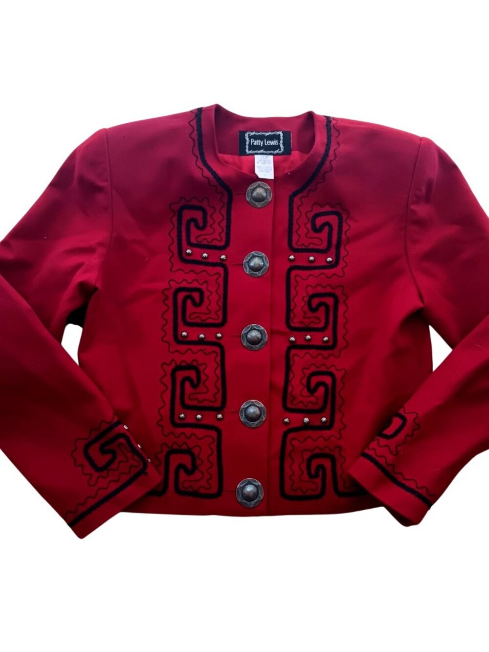 Vintage Wool Blazer Small Patty Lewis Red Embroidered Jacket Big Buttons USA